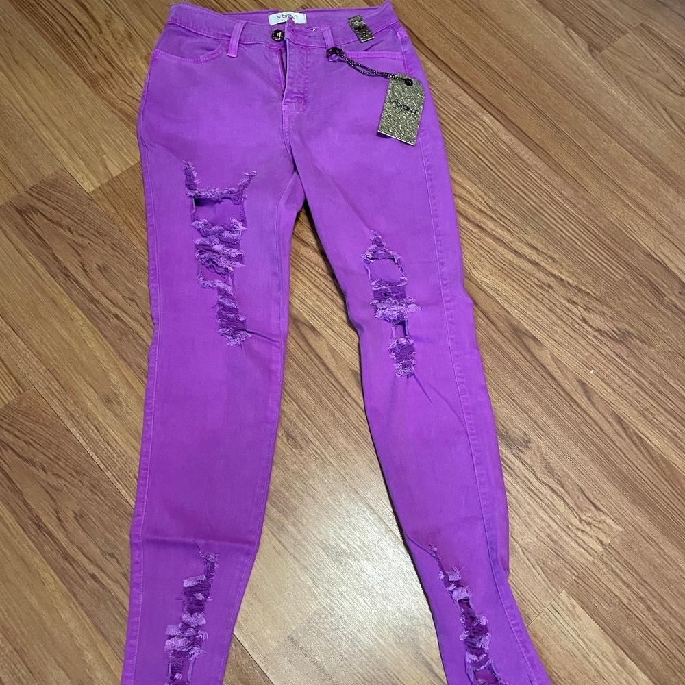 Vibrant M.I.U. purple distressed jeans